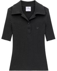 Courreges - Tops ,Zwart ,Polyester Iconic Rib Knit Polo Shirt - Lyst