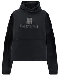 Balenciaga - Hoodies & Sweatvesten ,Zwart ,Katoen Hoodie Met Lange Mouwen En Logoprint - Lyst