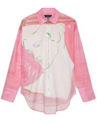 MSGM - Roze Katoenen Popeline Overhemd Met Bedrukt Ontwerp - Lyst