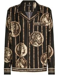 Dolce & Gabbana - Camicia in twill di seta con stampa a moneta - Lyst