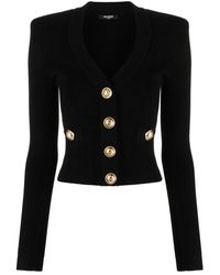 Balmain - Cardigan Met Gestructureerde Schouders - Lyst