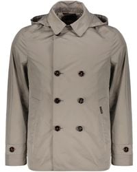 Moorer - Jassen ,Grijs ,Polyester Dubbelrijige Jas Met Capuchon - Lyst