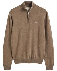 GANT - Hoodies & Sweatvesten ,Bruin ,Wol Superfijn Lamswollen Trui Met Halve Rits - Lyst
