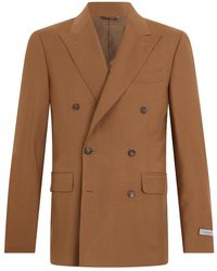 Canali - Jassen ,Bruin ,Wol Dubbelrijige Wollen Jas - Lyst