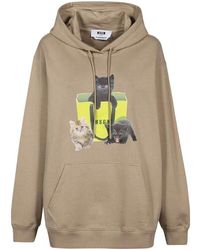 MSGM - Katoenen Hoodie Met Print Op De Voorkant - Lyst