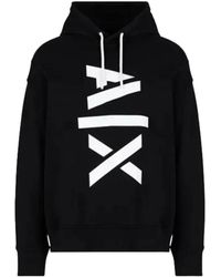 ARMANI EXCHANGE - Schwarzer kapuzenpullover mit vertikalem weißen ax-print - Lyst