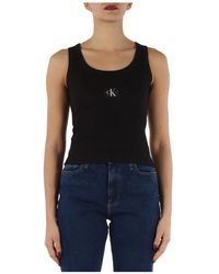 Calvin Klein - Camicia in cotone corta con patch logo frontale - Lyst