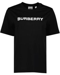 Burberry - Tops ,Zwart ,Katoen T-Shirt Met Ronde Hals En Logo-Print - Lyst