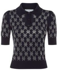 Philipp Plein - Tops ,Blauw ,Wol Knitted Strass Polo-Neck Ss Monogram - Lyst