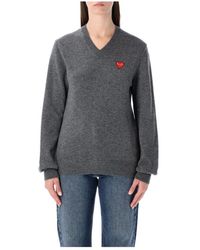 COMME DES GARÇONS PLAY - Wollen V-Hals Trui Met Rood Hart En Kristallen - Lyst