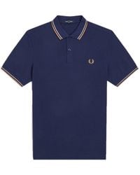 Fred Perry - Slim fit twin tipped polo in french navy/seagrass/light rust - Lyst
