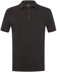 Fedeli - Tops ,Grijs ,Katoen Polo Shirt Met Korte Mouwen - Lyst