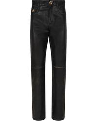Versace - Jeans ,Zwart ,Katoen Distressed Leren Broek - Lyst