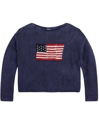 Polo Ralph Lauren - Suéter azul con bandera pointelle - Lyst