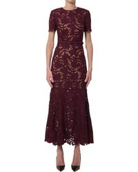 Self-Portrait - Kleedjes ,Rood ,Polyester Lace Bib Dress - Lyst