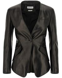 McQueen - Peplum Tailored Leather Jacket - Lyst