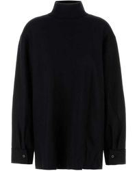 Jil Sander - Truien & Vesten ,Zwart ,Wol Wollen Coltrui Blouse - Lyst