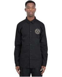Versace - Camicia in popeline di cotone nero per uomo - Lyst