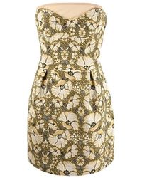 DSquared² - Kleedjes ,Groen ,Leer Groene Strapless Jurk Met Bloemenprint - Lyst