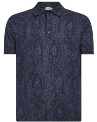 Etro - Tops ,Blauw ,Katoen Polo Shirt Van Katoenmix Met Floraal Paisley-Motief - Lyst