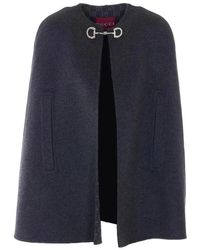 Gucci - Jassen ,Grijs ,Wol Zijden Wollen Cape Met Horsebit - Lyst