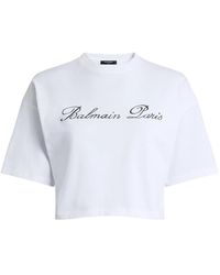 Balmain - Tops ,Wit ,Katoen T-Shirt Met Print - Lyst