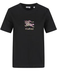 Burberry - Tops ,Zwart ,Katoen T-Shirt Met Print - Lyst