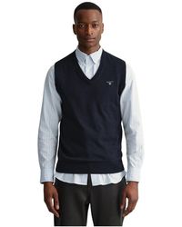 GANT - Truien & Vesten ,Blauw ,Katoen Blauwe Klassieke Katoenen Vest - Lyst