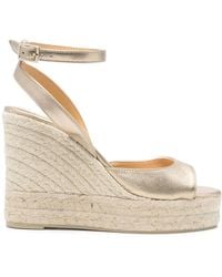 Castañer - Schoenen ,Geel ,Gouden Sleehak Sandalen Met Enkelband - Lyst