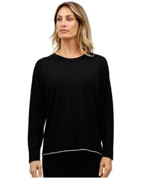 Alpha Studio - Truien & Vesten ,Zwart ,Bootnek Top Met Onderste Zoom - Lyst