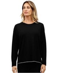 Alpha Studio - Truien & Vesten ,Zwart ,Bootnek Top Met Onderste Zoom - Lyst