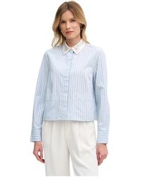 Ouí - Overhemden ,Blauw ,Katoen Gestreept Shirt Met Sierlijke Kraag - Lyst