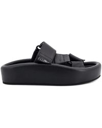 MM6 by Maison Martin Margiela - Zwarte Leren Sandalen Met Klittenbandsluiting - Lyst