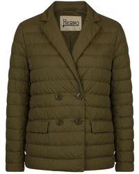 Herno - Jassen ,Groen ,Leer Gewatteerde Double-Breasted Blazer - Lyst