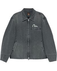 Evisu - Jassen ,Grijs ,Denim Ej Distressed Effect Zip Jacket - Lyst