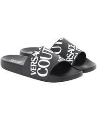 Versace Jeans Couture - Schwarze logo pool slides sandalen - Lyst