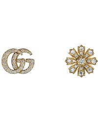 Gucci - Flora ohrringe mit double g-detail in gelbgold und diamanten - Lyst