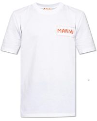 Marni - Tops ,Wit ,Katoen T-Shirt Met Logo - Lyst