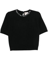 Semicouture - Truien & Vesten ,Zwart ,Pailletten Gebreide Top Met Ronde Hals En Pailletten - Lyst