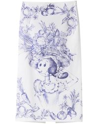 Moschino - Rokken ,Veelkleurig ,Katoen Witte Katoenen Longuette Rok Met Oyl Print - Lyst