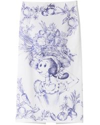 Moschino - Rokken ,Veelkleurig ,Katoen Witte Katoenen Longuette Rok Met Oyl Print - Lyst