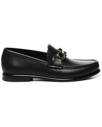 Ferragamo - Schwarze Leder Flache Schuhe Mandel Zeh - Lyst