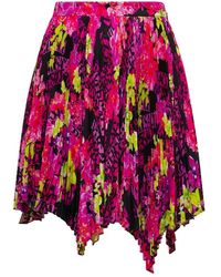 Versace - Rokken ,Veelkleurig ,Polyester Geplooide Orchideeënprint Mini Rok - Lyst