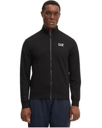 EA7 - Hoodies & Sweatvesten ,Zwart ,Katoen Zip-Through Sweatshirt - Lyst