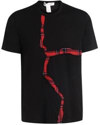 Comme des Garçons - Schwarzes t-shirt mit open cut tartan detail - Lyst