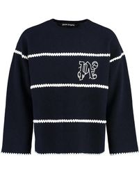 Palm Angels - Truien & Vesten ,Blauw ,Wol Geborduurde Trui Van Wolmix - Lyst