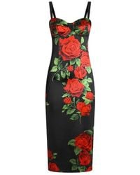 Dolce & Gabbana - Kleedjes ,Veelkleurig ,Midi Jurk Met Rozenprint - Lyst