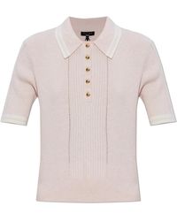 Rag & Bone - Tops ,Roze ,Katoen Laurie Ribgebreide Polo Top Met Knopen - Lyst