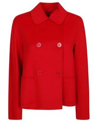 Max Mara - Jassen ,Rood ,Wol Kort Double-Breasted Jasje Met Ronde Kraag - Lyst