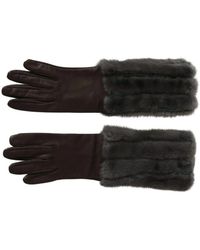 Dolce & Gabbana - Braune Lederhandschuhe mit mittlerer Armlänge - Lyst